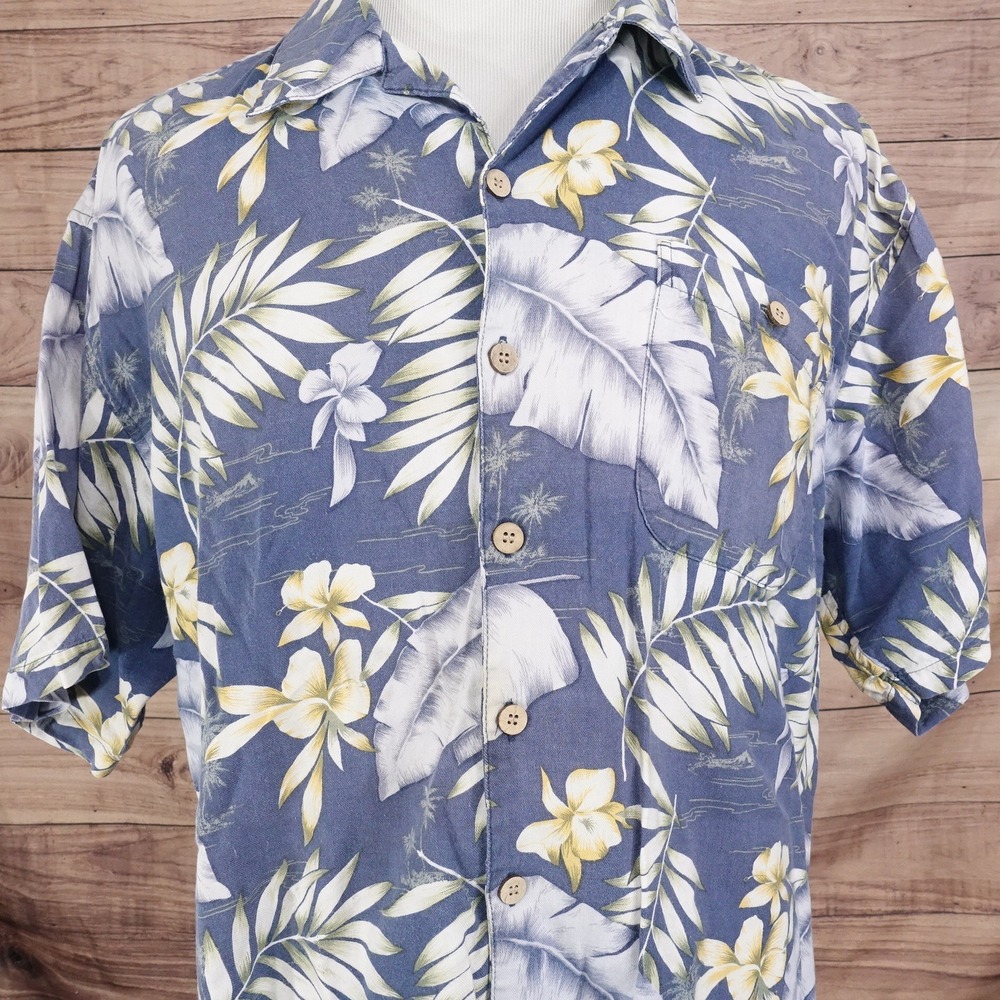SUMMA BLUE FLORAL COTTON RAYON BUTTON DOWN HAWAIIAN SHIRT MENS SIZE XL